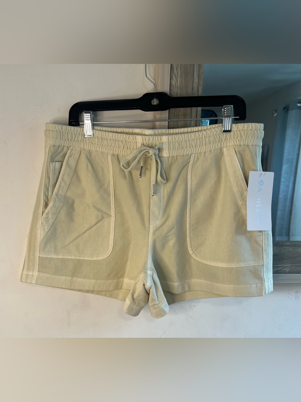 Athleta Light Cream Drawstring Terry Shorts